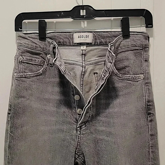 Agolde Nico High Rise Skinny Raw Hem Faded Grey Jeans Size 26 - Picture 5 of 7